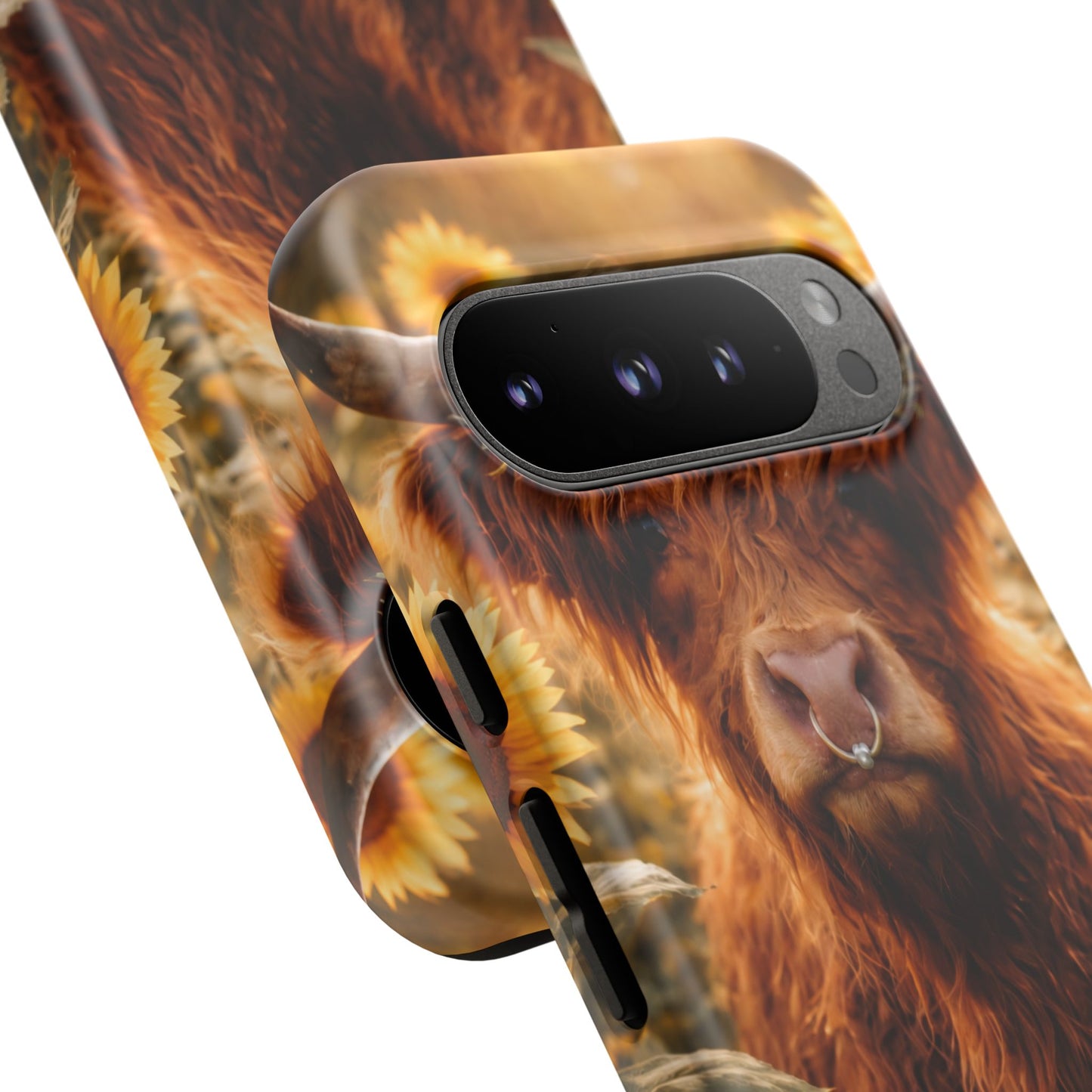 Highland Cow Sunflower Phone Case | Floral Farmhouse iPhone, Samsung Galaxy and Pixel Cover