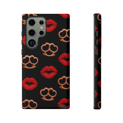 Red Lipstick & Knuckle Duster Phone Case | Bold Kiss Print Tough Protective Cover for Iphone, Samsung Galaxy and Pixel