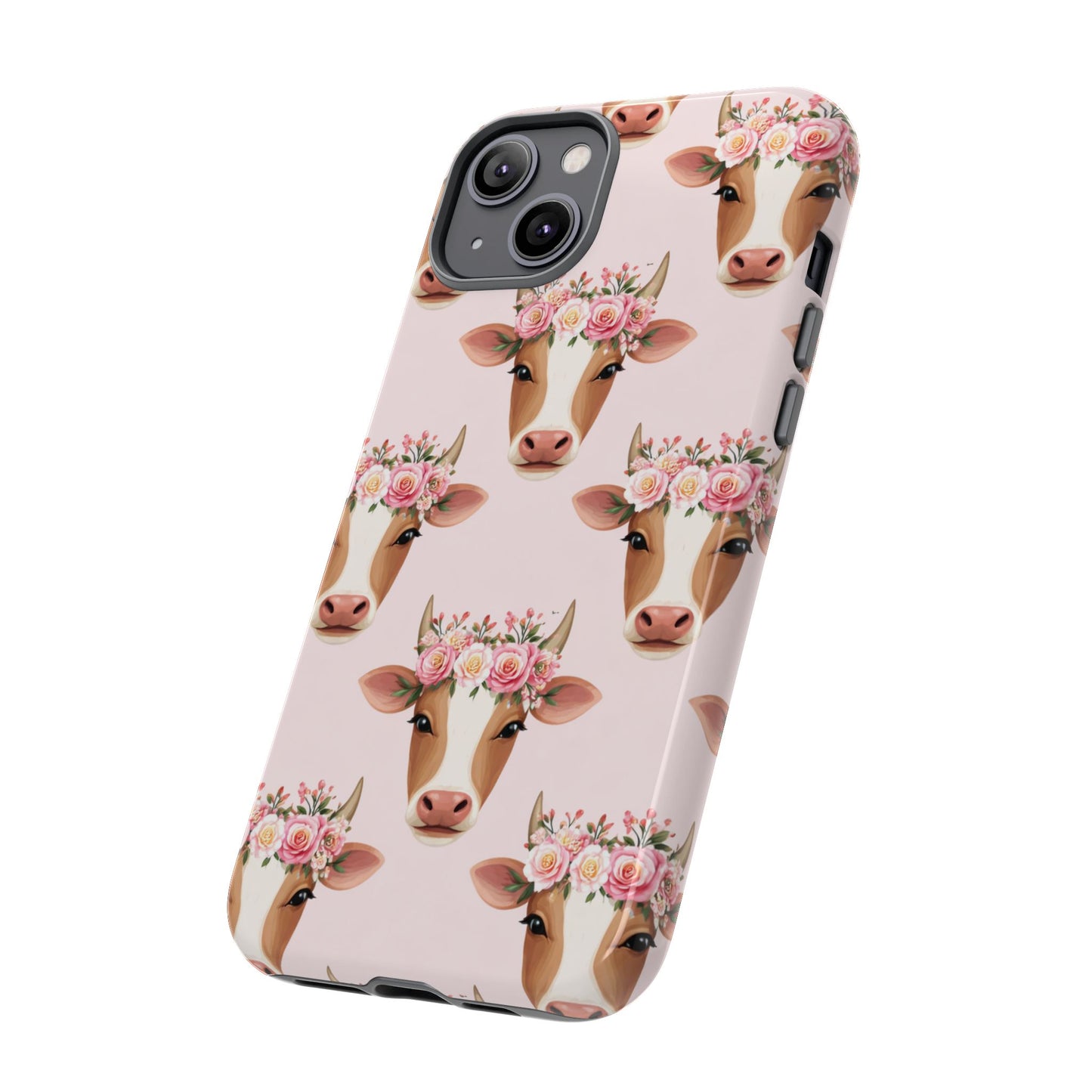 Floral Cow Phone Case – Cute Pink Cow Print Tough Protective Case for Iphone, Samsung Galaxy and Pixel