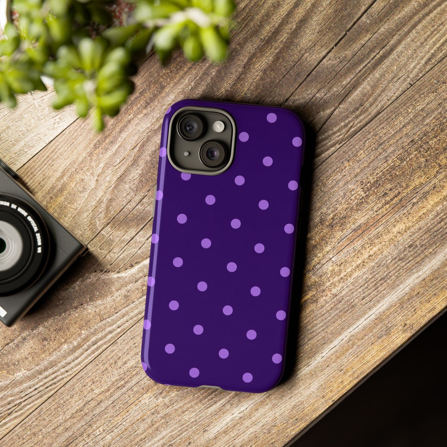 Purple Polka Dot Tough Phone Case – Cute Stylish Durable Protective Cover for Iphone, Samsung Galaxy and Pixel