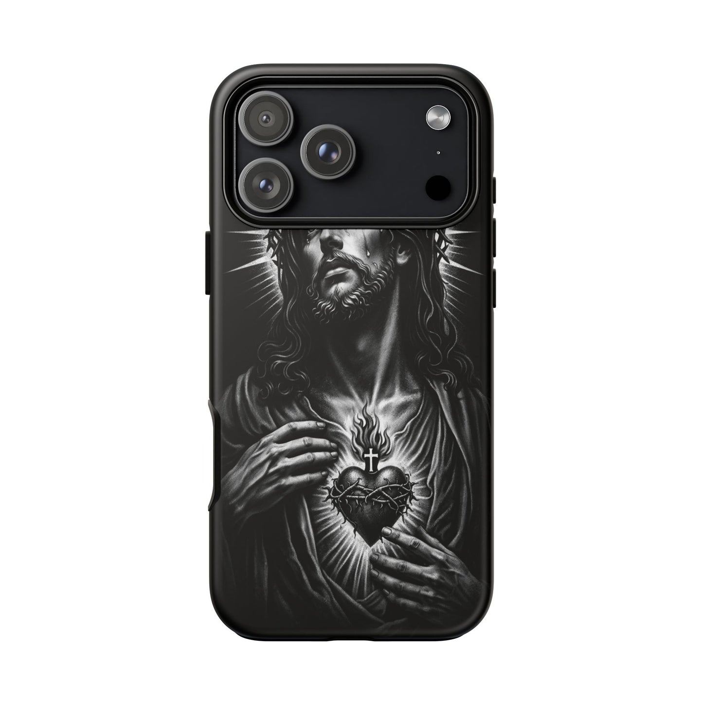Jesus Sacred Heart Phone Case Black White Christian Faith Aesthetic