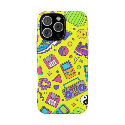 90s Retro Neon Phone Case – Y2K Nostalgia Colorful Icons Tough Protective Case