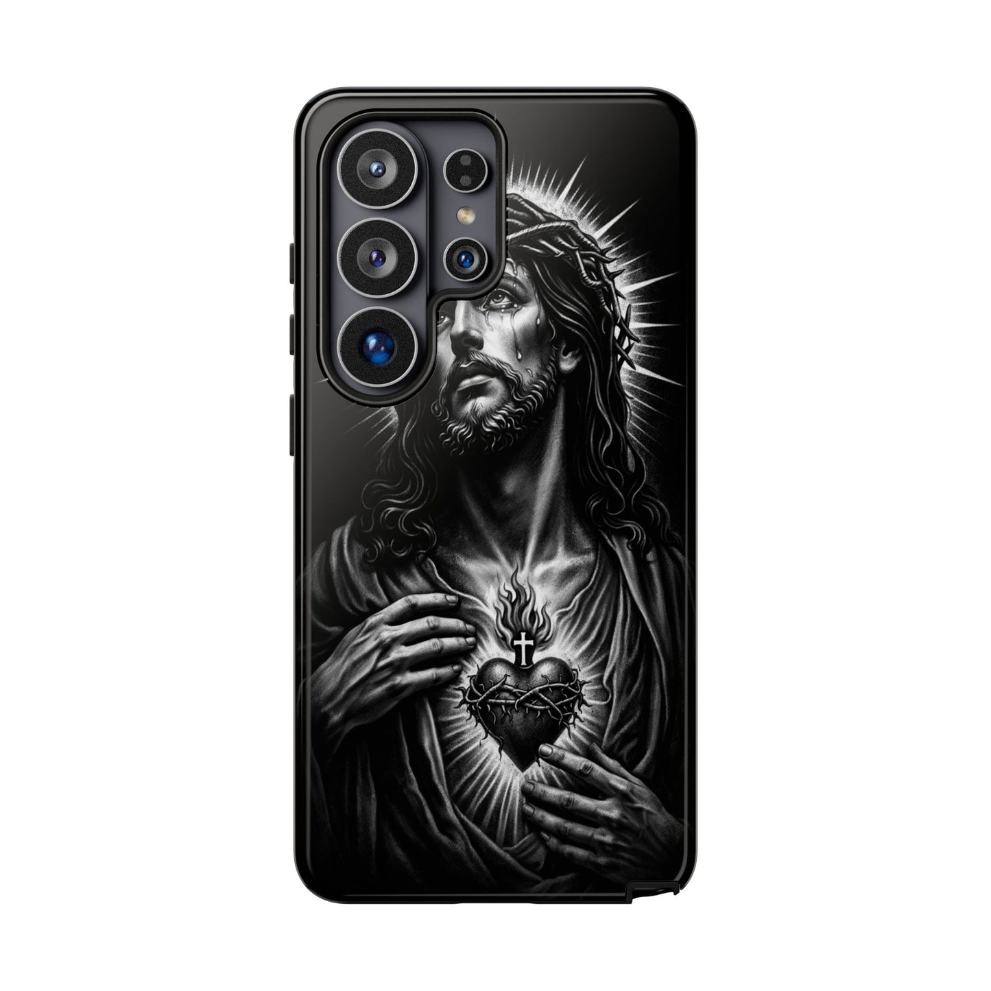 Jesus Sacred Heart Phone Case Black White Christian Faith Aesthetic
