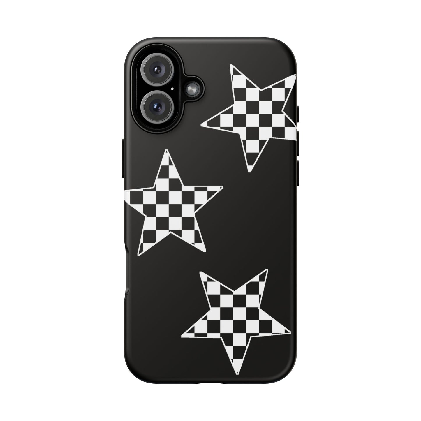 Checkered Star Tough Phone Case – Black Retro Graphic Protective Cover for Iphone, Samsung Galaxy and Pixel