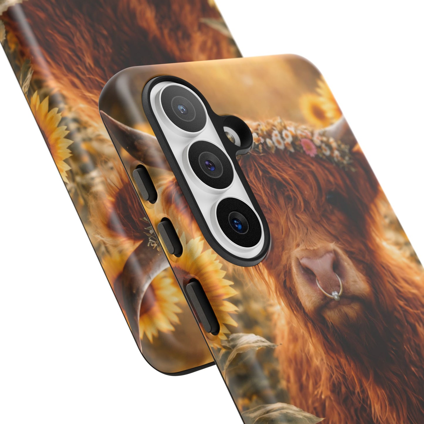 Highland Cow Sunflower Phone Case | Floral Farmhouse iPhone, Samsung Galaxy and Pixel Cover