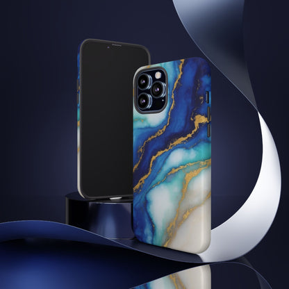 Blue & Gold Marble Phone Case – Luxury Resin Art Tough Case (iPhone, Samsung, Pixel)