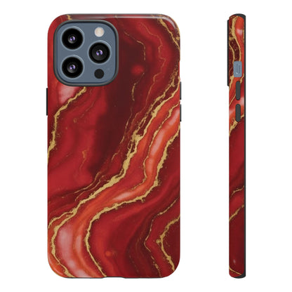 Red Agate Marble Phone Case with Gold Veins – Luxury Tough iPhone & Samsung Case