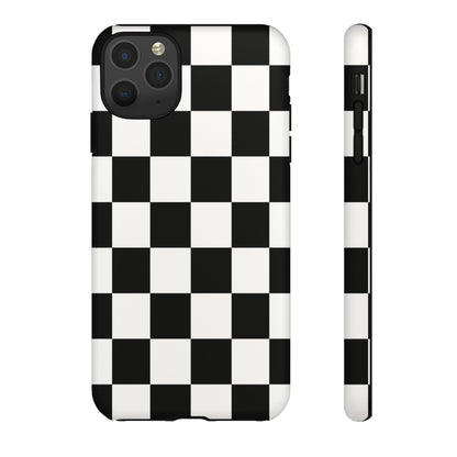 Black & White Checkerboard Phone Case – Classic Aesthetic Tough Protective Case