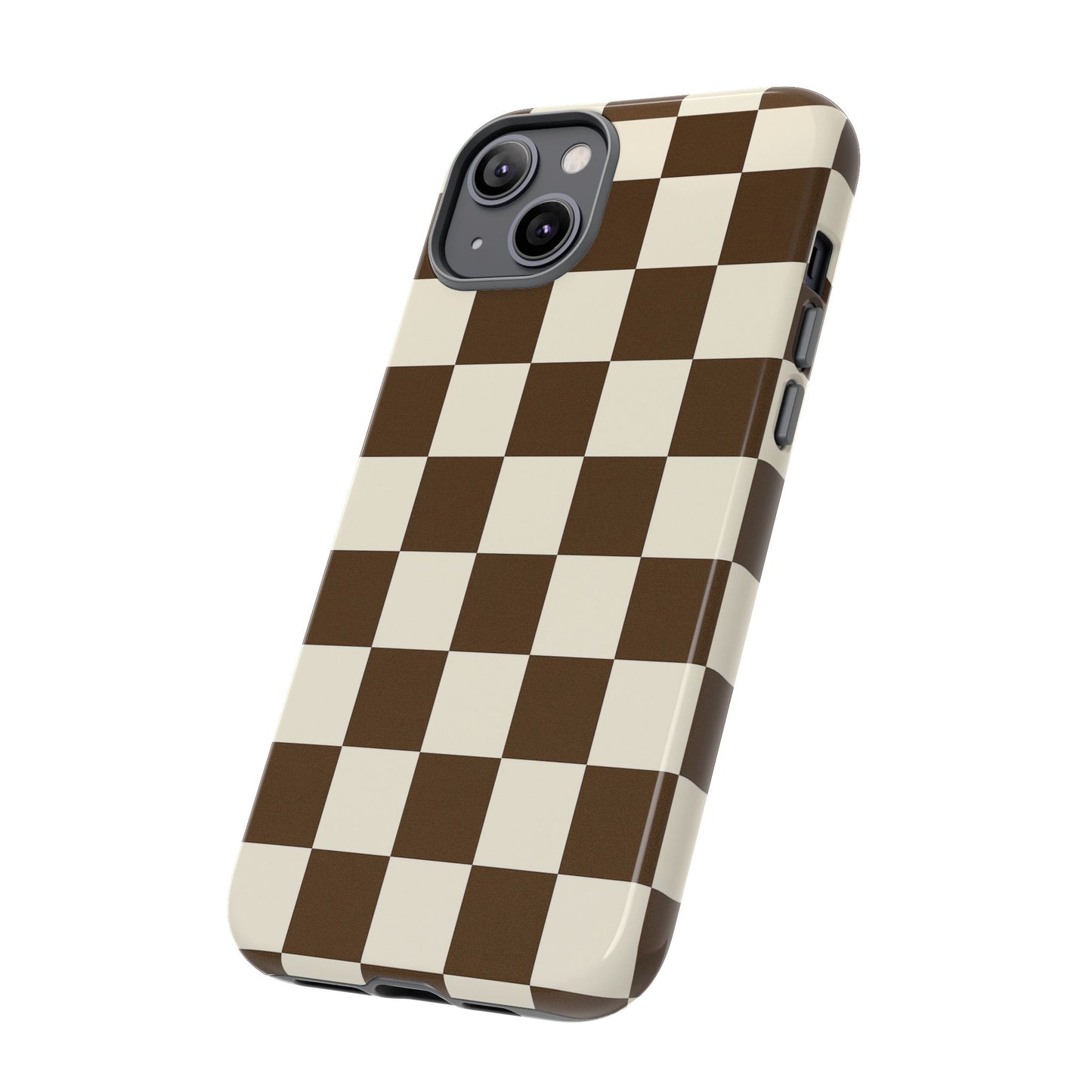 Mocha Checkerboard Phone Case | Neutral Aesthetic Checkered iPhone & Samsung Tough Case