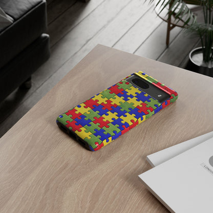 Colorful Puzzle Phone Case, Autism Awareness Jigsaw Design, Tough Protective Case, iPhone & Samsung Case, Vibrant Puzzle Pattern