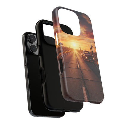 Route 66 Sunset Desert Highway Phone Case – Road Trip Travel Aesthetic Tough Case
