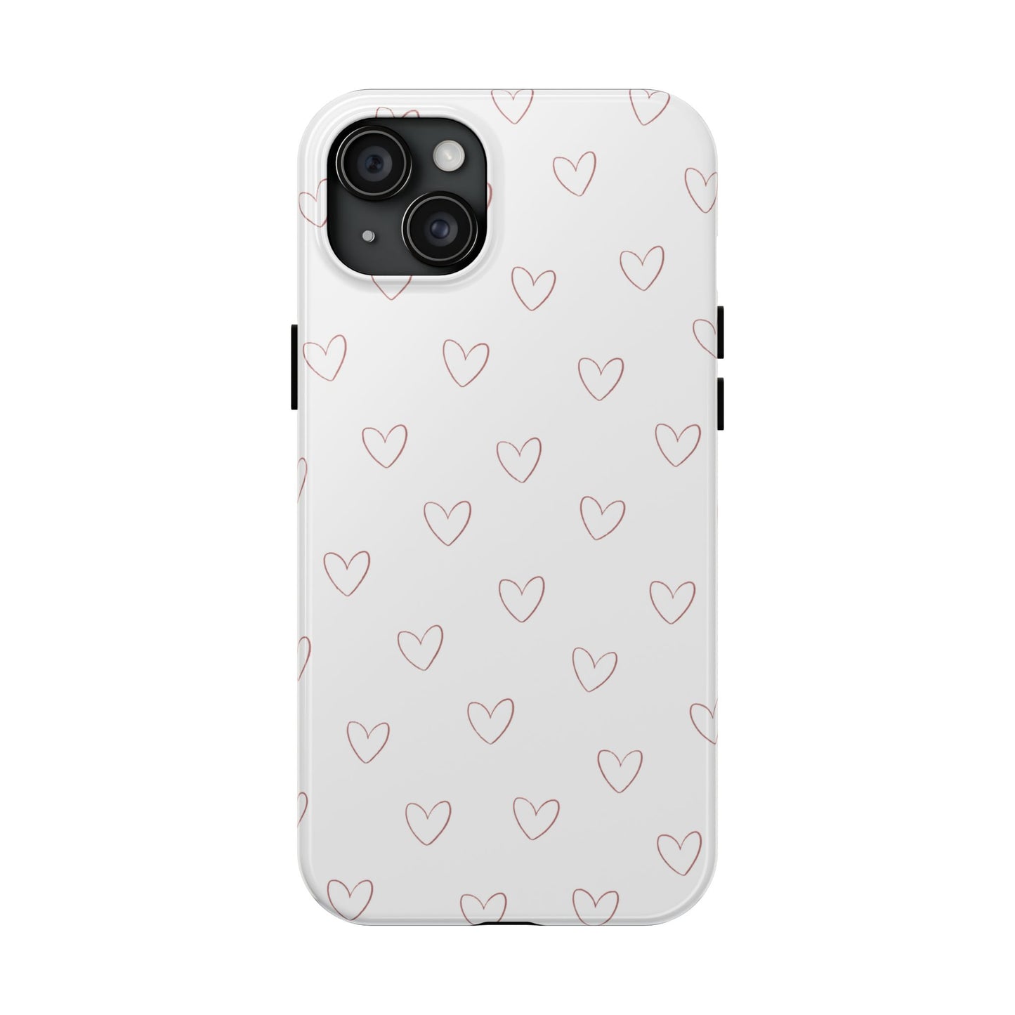 Hand-Drawn Hearts Tough Phone Case | Minimal Pink Heart Pattern