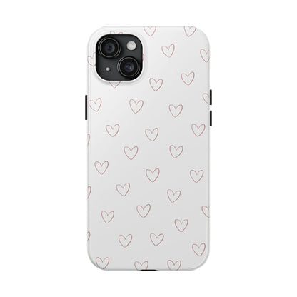 Hand-Drawn Hearts Tough Phone Case | Minimal Pink Heart Pattern