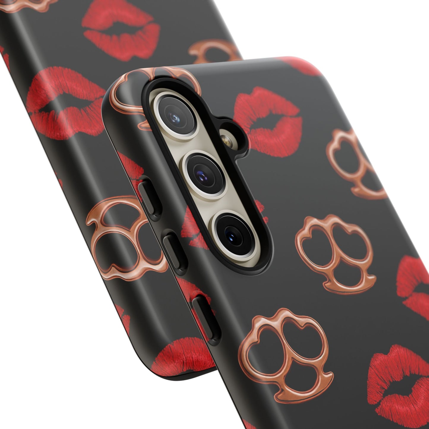 Red Lipstick & Knuckle Duster Phone Case | Bold Kiss Print Tough Protective Cover for Iphone, Samsung Galaxy and Pixel