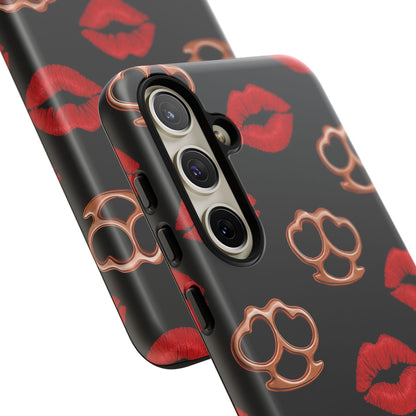 Red Lipstick & Knuckle Duster Phone Case | Bold Kiss Print Tough Protective Cover for Iphone, Samsung Galaxy and Pixel