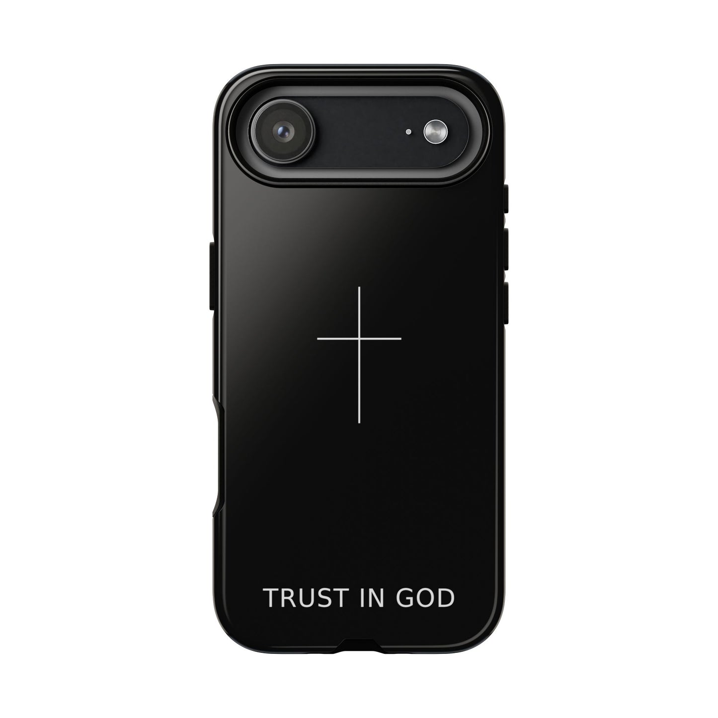 Trust in God Phone Case Minimal Cross Christian Black Tough Cover