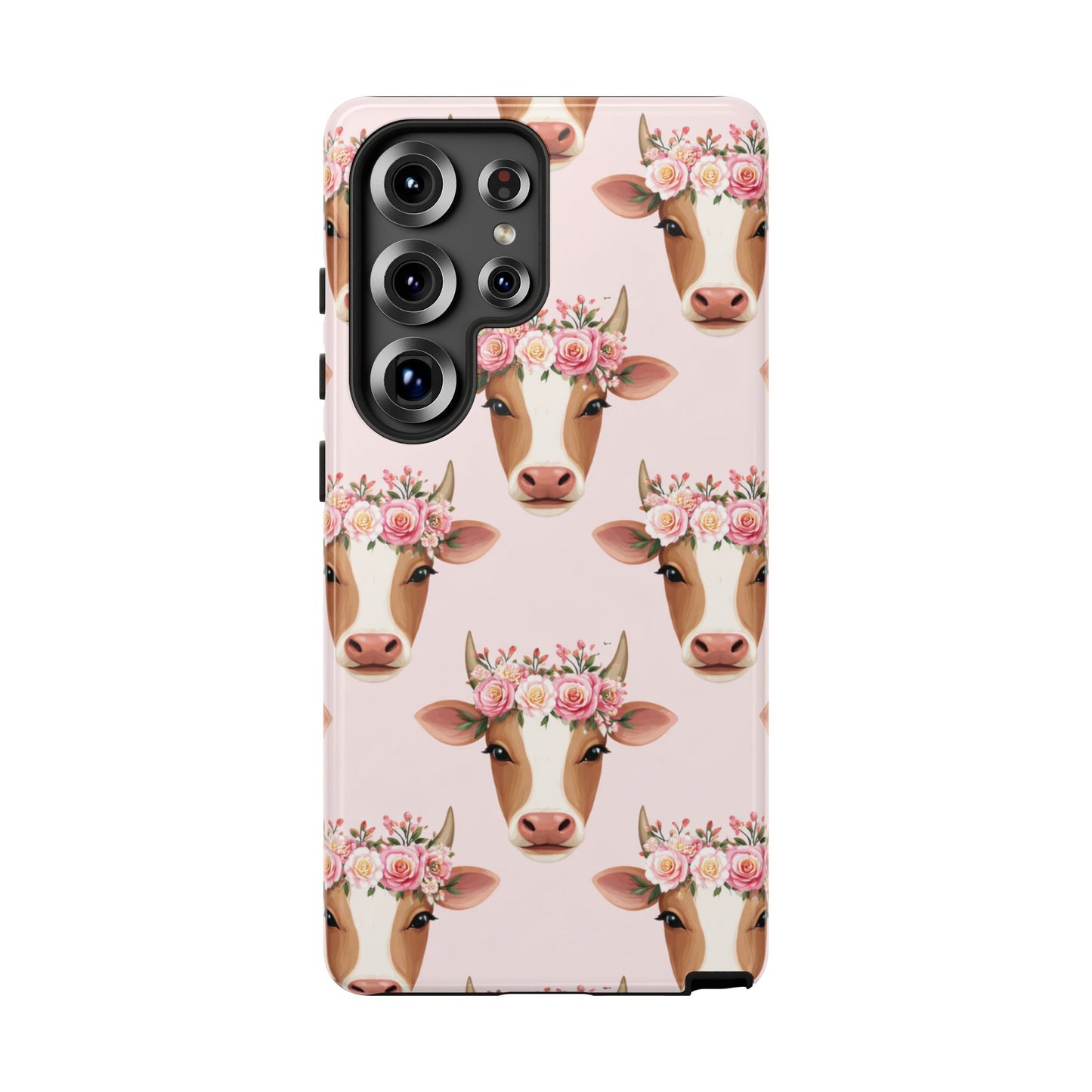 Floral Cow Phone Case – Cute Pink Cow Print Tough Protective Case for Iphone, Samsung Galaxy and Pixel