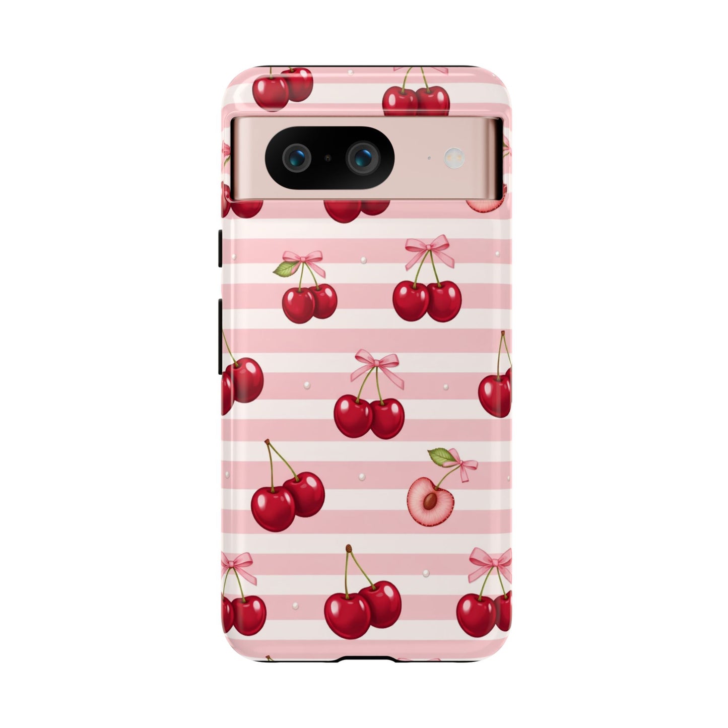 Coquette Cherry Bow Phone Case | Cute Pink Aesthetic Cherry Pattern Tough Case for iPhone & Samsung