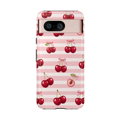 Coquette Cherry Bow Phone Case | Cute Pink Aesthetic Cherry Pattern Tough Case for iPhone & Samsung
