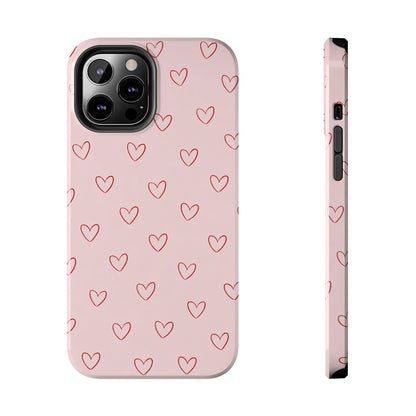 Pink Doodle Hearts Phone Case | Minimal Cute Heart Pattern Tough Case
