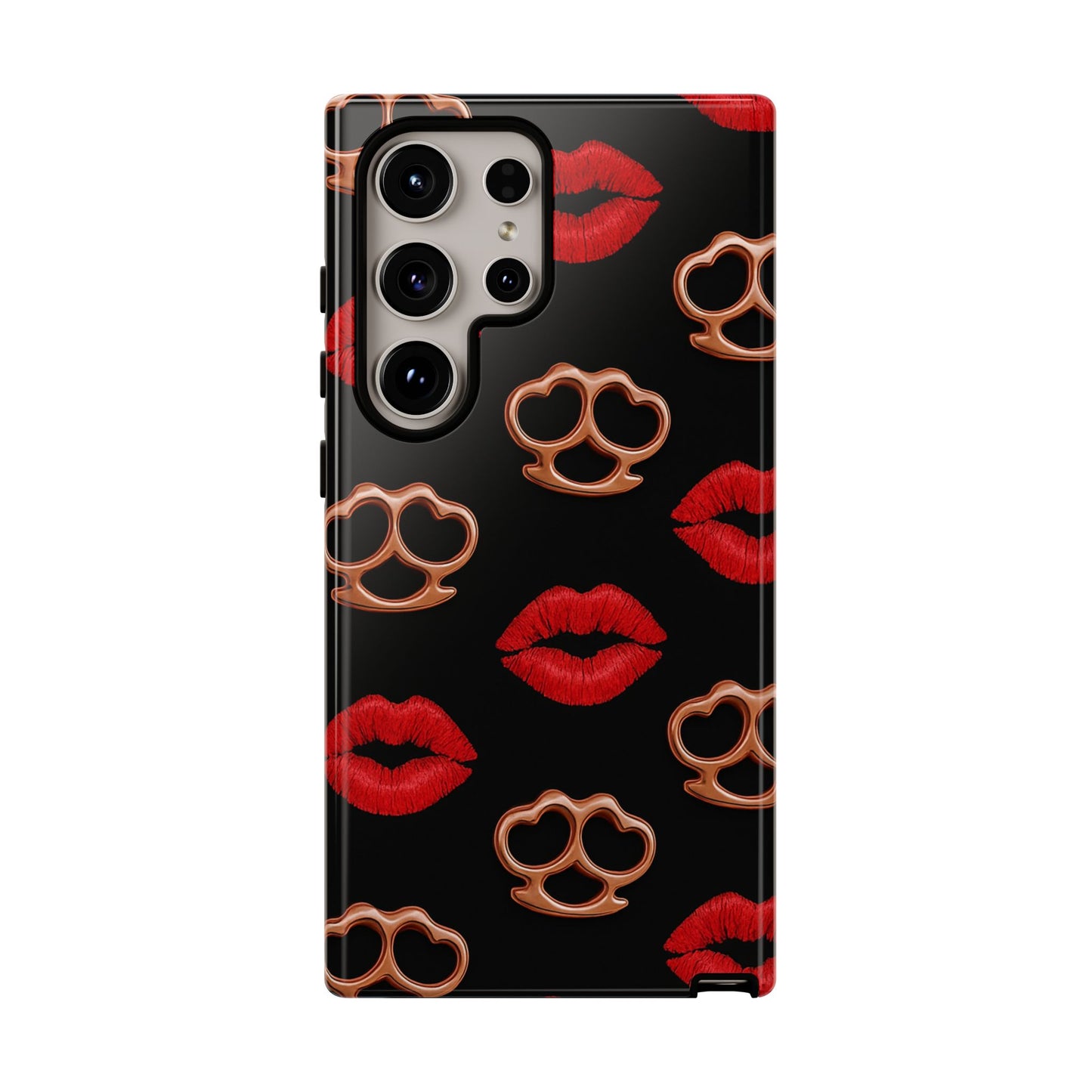 Red Lipstick & Knuckle Duster Phone Case | Bold Kiss Print Tough Protective Cover for Iphone, Samsung Galaxy and Pixel