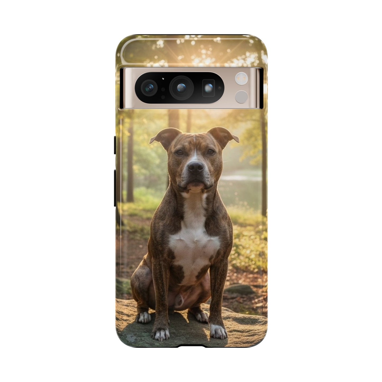 Pitbull Portrait Phone Case | Dog Lover Tough Case, Sunset Forest