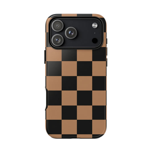 Brown Checkered Phone Case | Aesthetic Checkerboard iPhone & Samsung Tough Case