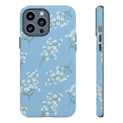 Baby’s Breath Floral Phone Case – Blue Minimal Flower Aesthetic Tough Case