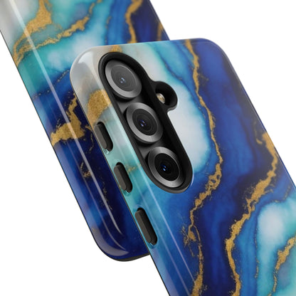 Blue & Gold Marble Phone Case – Luxury Resin Art Tough Case (iPhone, Samsung, Pixel)