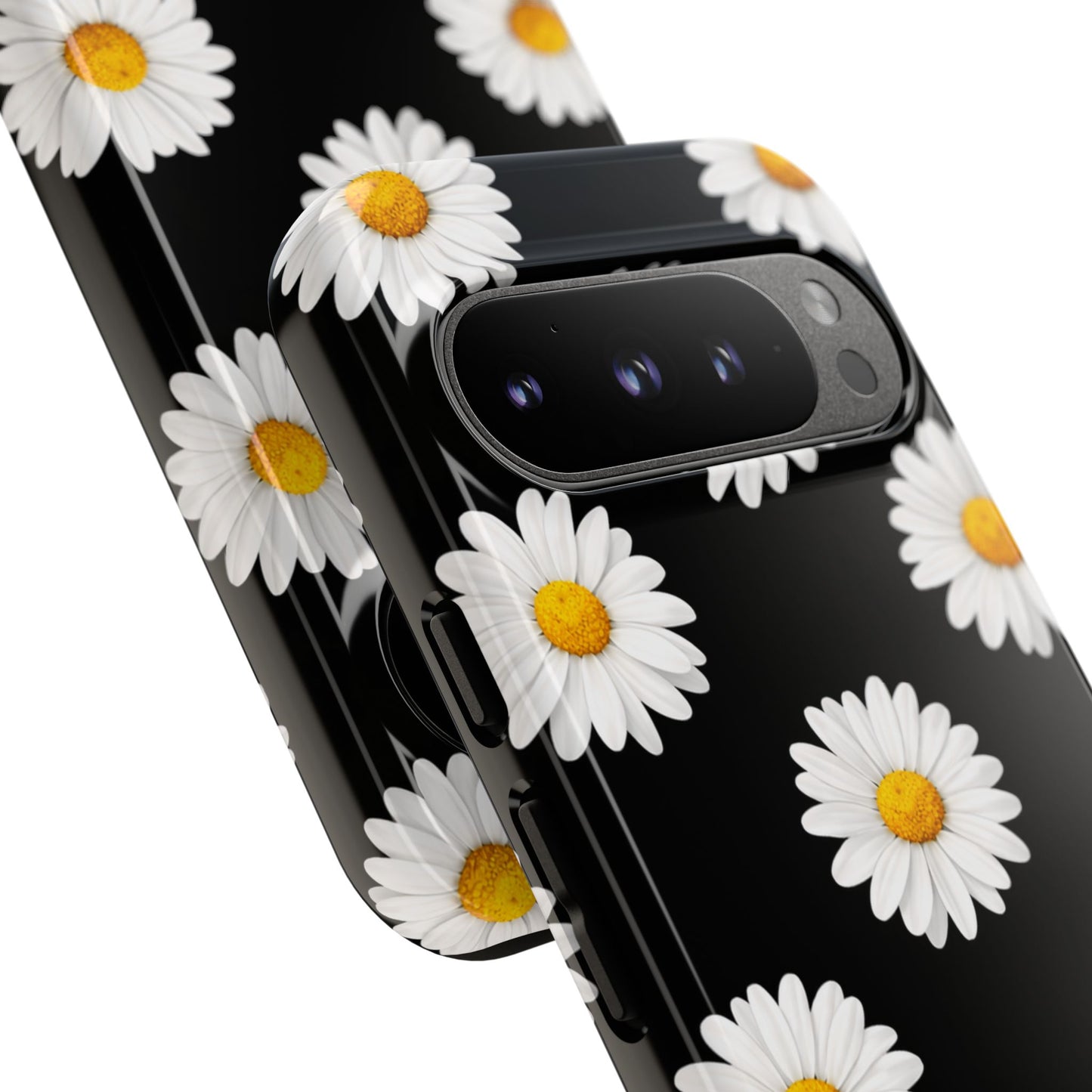 Black Daisy Floral Tough Phone Case – Cute Protective Cover for Iphone, Samsung Galaxy and Pixel