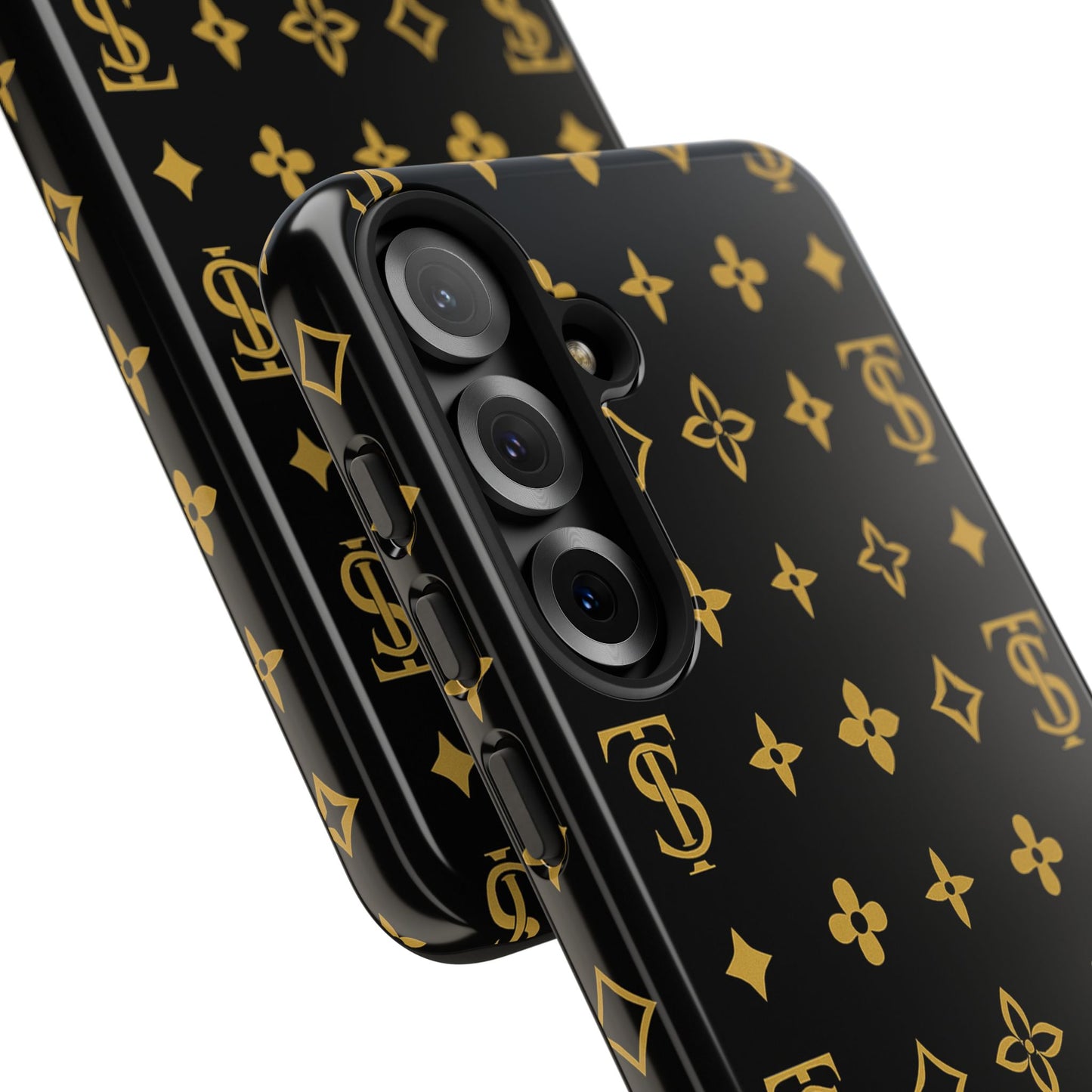 Gold Monogram Pattern Tough Phone Case | Black & Gold Luxury Design for Iphone, Samsung Galaxy and Pixel