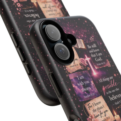 Christian Bible Verse Phone Case Pink Floral Faith Tough Protective Cover Gift