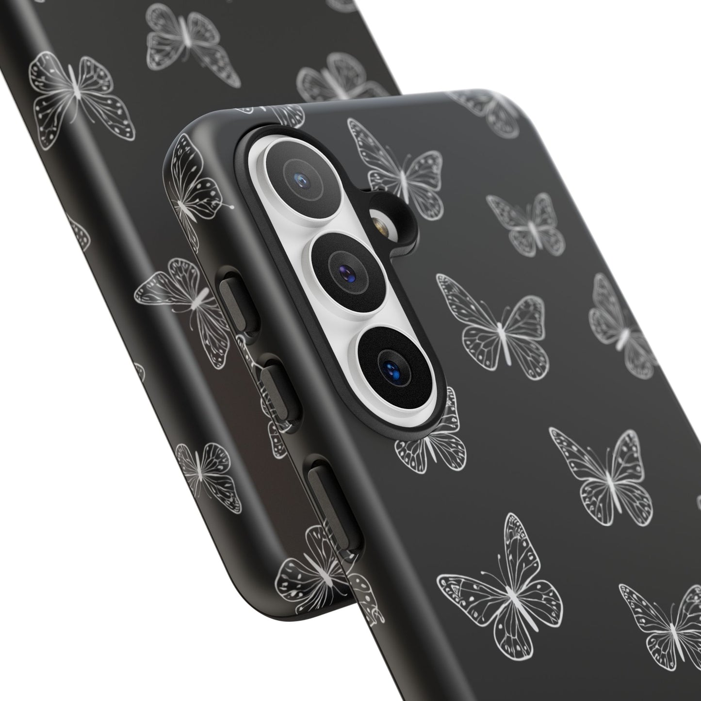 White Butterfly Pattern Phone Case – Dark Aesthetic Monochrome Tough Cover