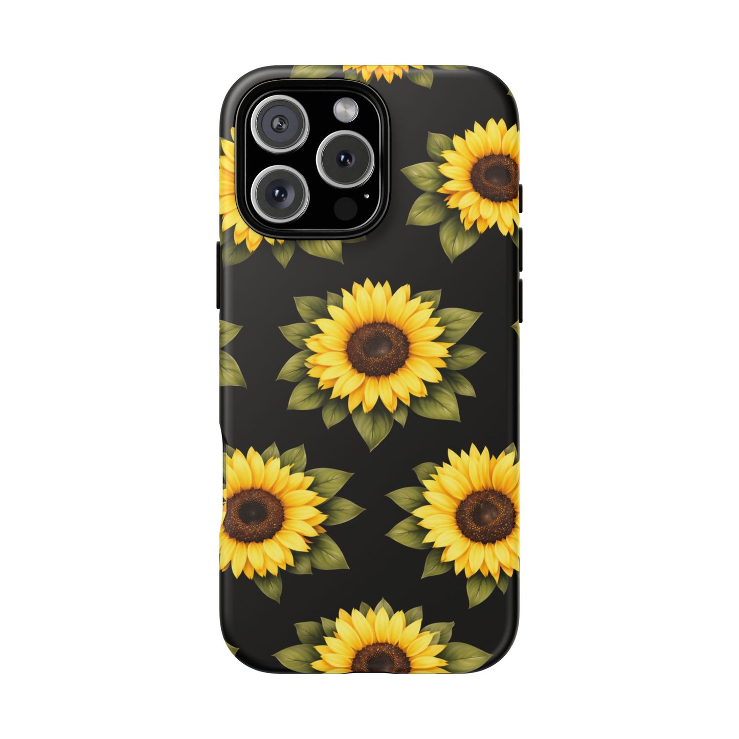 Sunflower Floral Tough Phone Case – Black Background Protective Cover for Iphone, Samsung Galaxy and Pixel