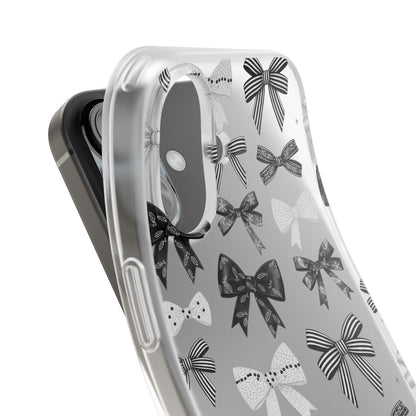Black & White Bow Pattern Phone Case | Minimal Coquette Flexi Case