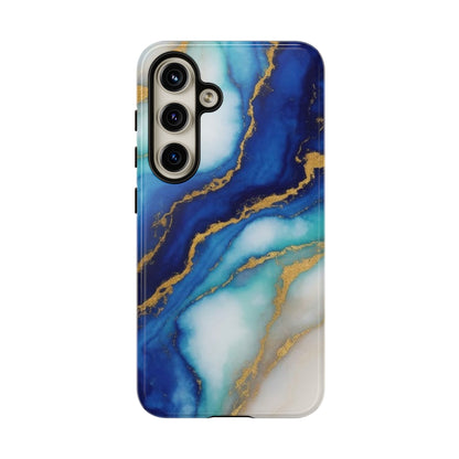 Blue & Gold Marble Phone Case – Luxury Resin Art Tough Case (iPhone, Samsung, Pixel)