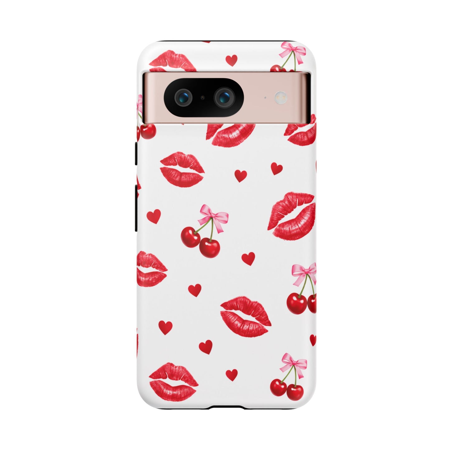 Red Lips & Cherry Phone Case – Y2K Retro Aesthetic Tough Cover