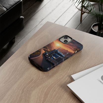 Semi Truck Sunset Phone Case | Trucker Gift | Diesel Truck Highway Road iPhone & Samsung Tough Protective Case