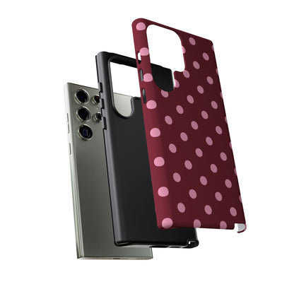 Pink Polka Dot Phone Case – Cute Aesthetic Tough Protective Phone Cover for Iphone, Samsung Galaxy and Pixel