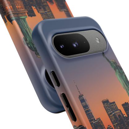 Statue of Liberty Sunset Phone Case – New York City Skyline Travel Aesthetic Tough Case