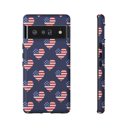 Patriotic American Flag Heart Phone Case – Tough Shockproof, USA Stars & Stripes for Iphone, Samsung Galaxy and Pixel