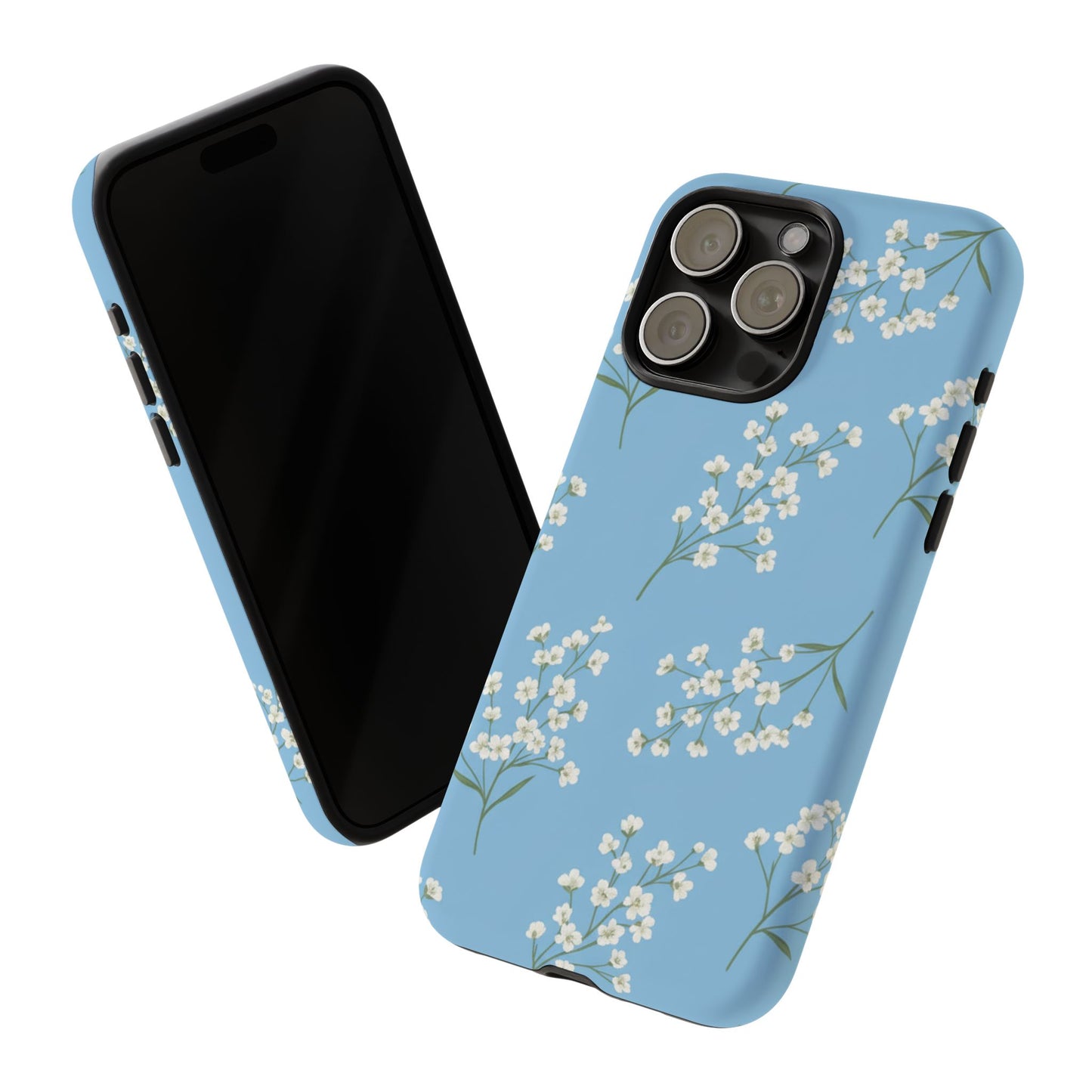 Baby’s Breath Floral Phone Case – Blue Minimal Flower Aesthetic Tough Case