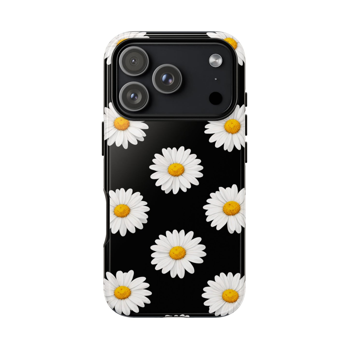 Black Daisy Floral Tough Phone Case – Cute Protective Cover for Iphone, Samsung Galaxy and Pixel