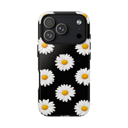 Black Daisy Floral Tough Phone Case – Cute Protective Cover for Iphone, Samsung Galaxy and Pixel