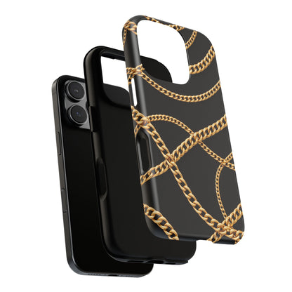 Luxury Gold Chain Phone Case – Black Designer Style Tough Protective Cover for Iphone, Samsung Galaxy and Pixel