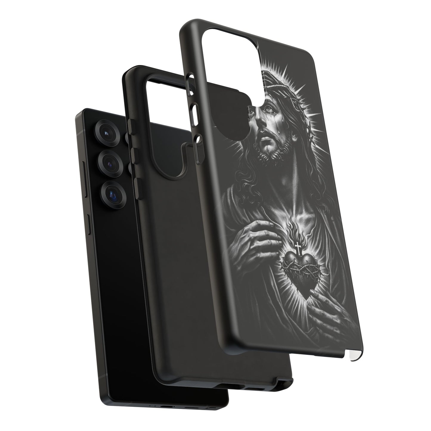 Jesus Sacred Heart Phone Case Black White Christian Faith Aesthetic