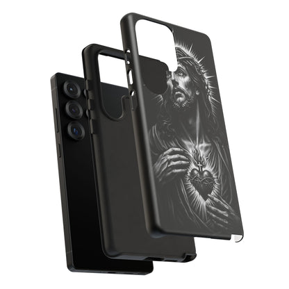 Jesus Sacred Heart Phone Case Black White Christian Faith Aesthetic