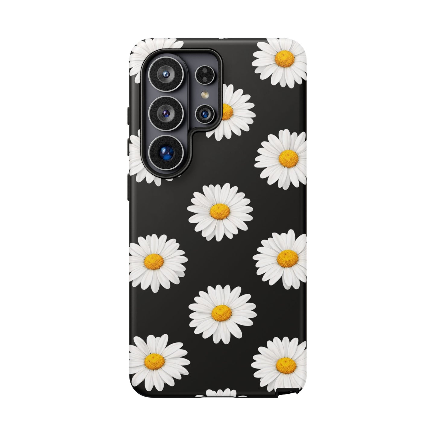Black Daisy Floral Tough Phone Case – Cute Protective Cover for Iphone, Samsung Galaxy and Pixel