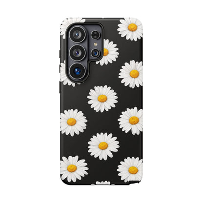 Black Daisy Floral Tough Phone Case – Cute Protective Cover for Iphone, Samsung Galaxy and Pixel