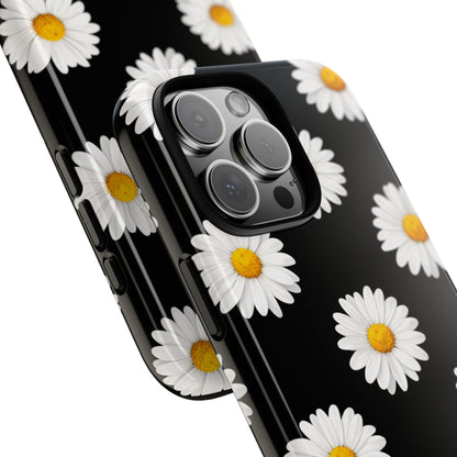 Black Daisy Floral Tough Phone Case – Cute Protective Cover for Iphone, Samsung Galaxy and Pixel